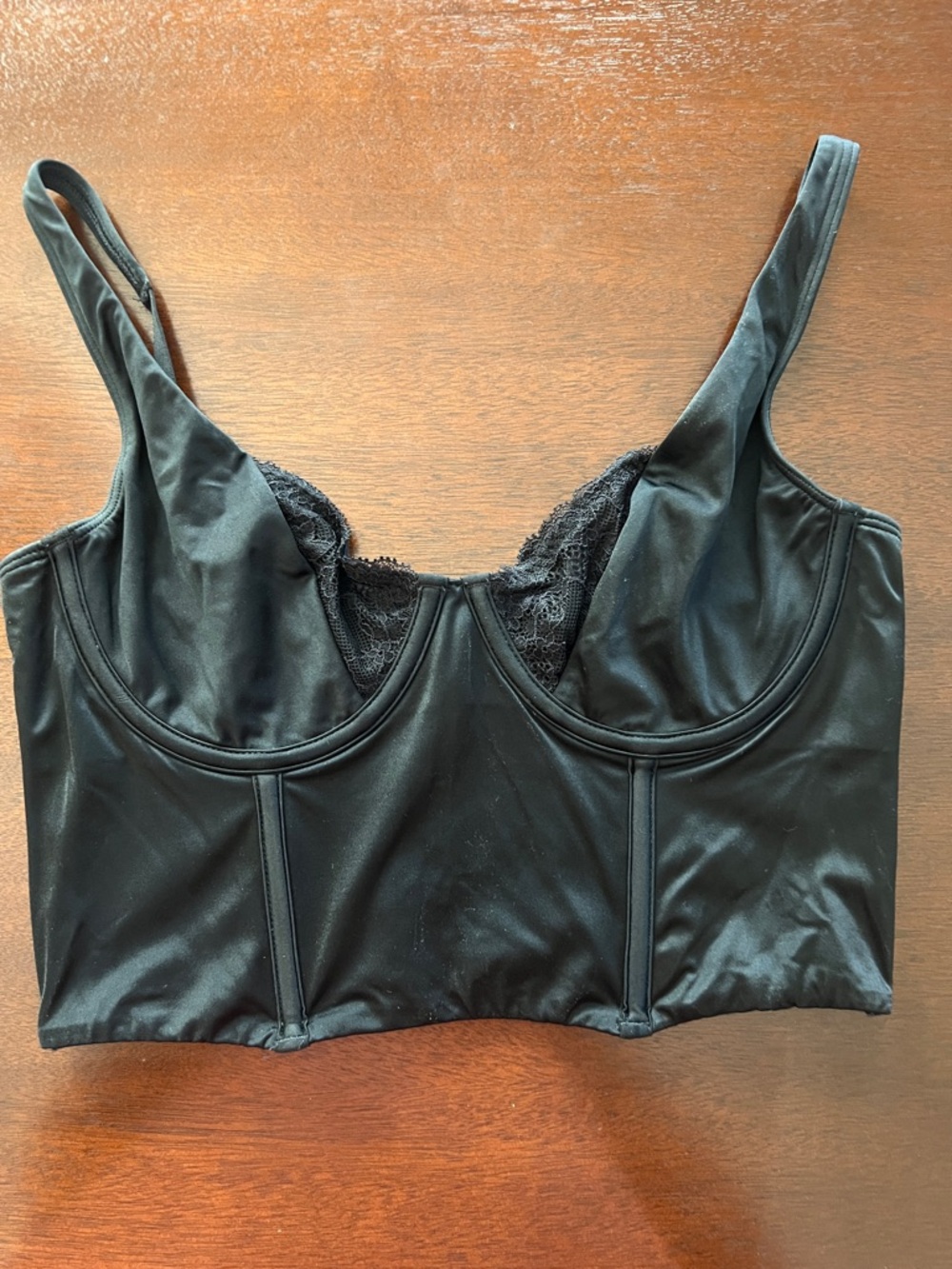 Abercrombie & Fitch Black Satin Longline Lace-Trim Bralette